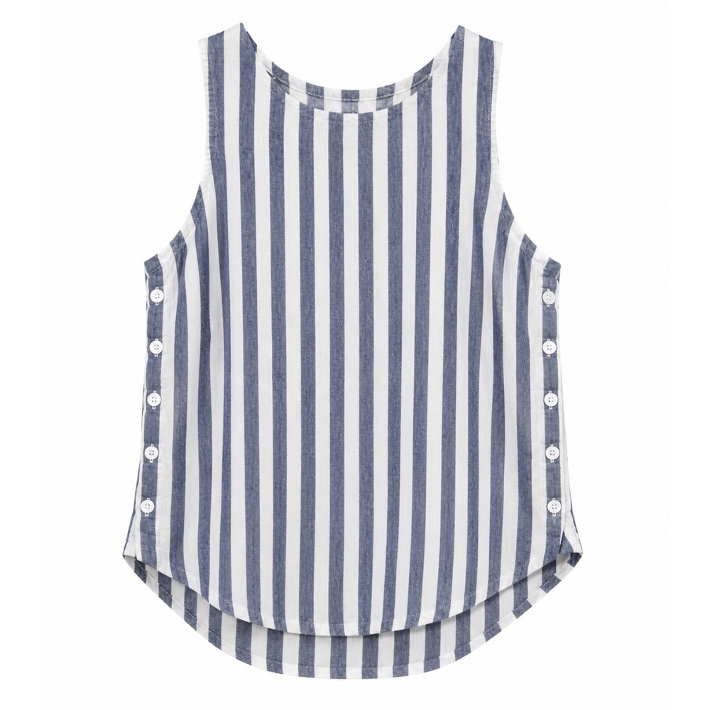 Beach Lunch Lounge Striped Tank Top Women Small Blue White Excellent Linen Blend